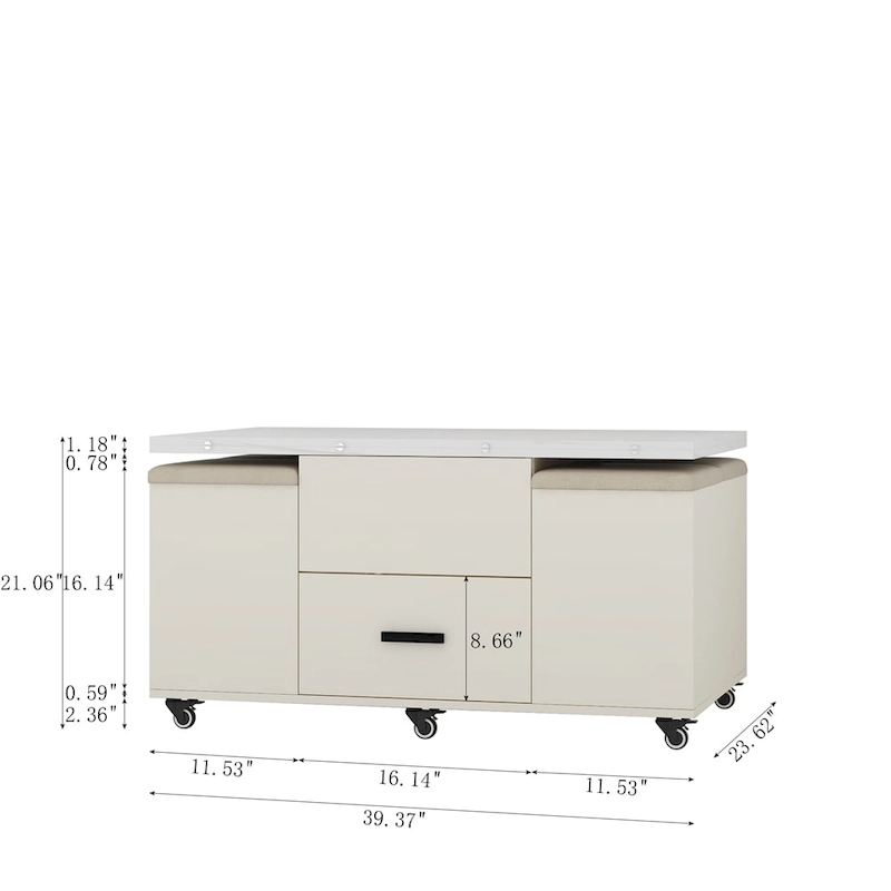 Modern Lift-Up Coffee Table with 4 Stools and 2 Drawers