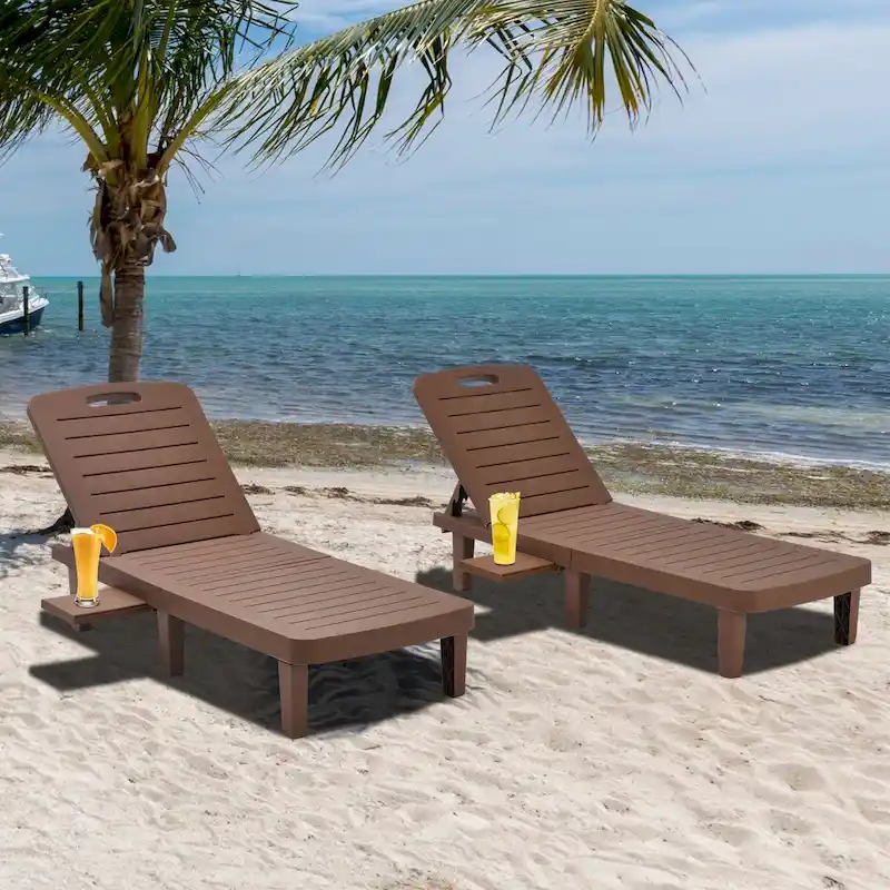 Ouyessir 60  Outdoor Mini Lounge Chairs with Adjustable Backrest & Pull-out Tray(Set of 2)