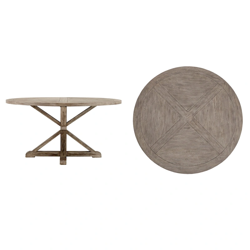 Krakova Rustic X-Base Round Pine Wood Dining Table