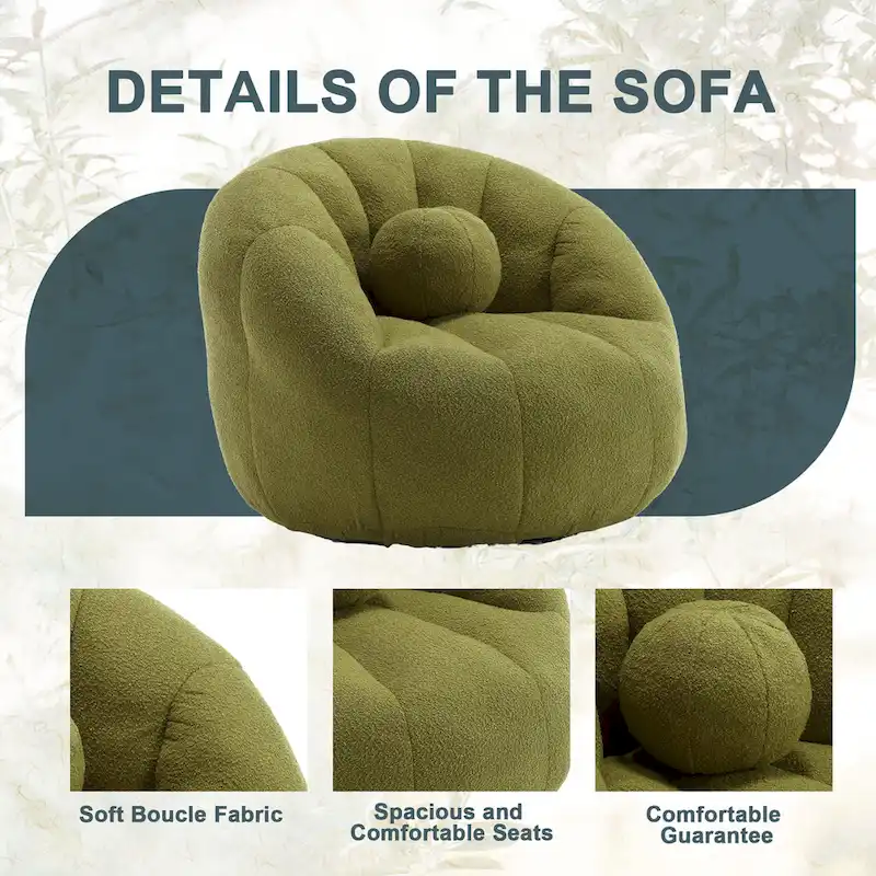 HOMEFUN Boucle Upholstered Round Lazy Cozy Bean Bag Chair With a Pillow