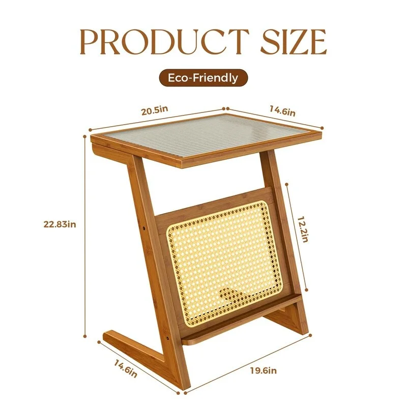 Brown / Natural Z-Shape Bamboo Rattan Side Table – Single