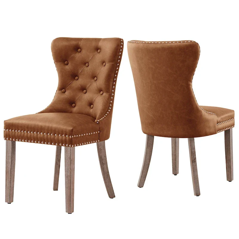 Faux Leather Wing-back Dining Chair, Brown/Grey, Set of 2
