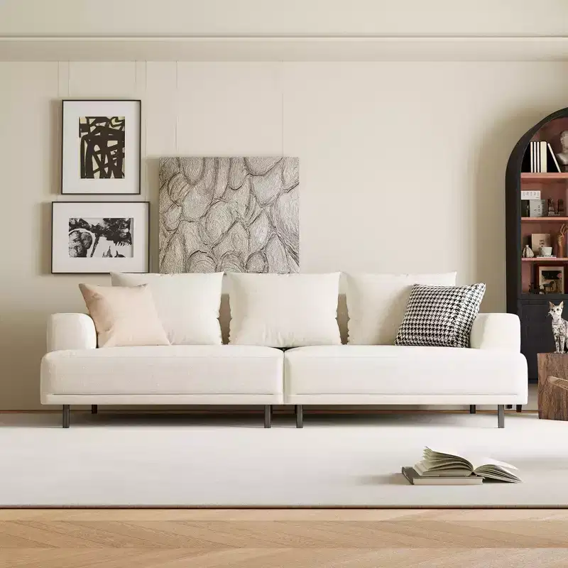 Luck Live Modern Breathable Cotton-Linen Fabric Sofa, couch,Solid Wood Frame, High-Elastic Sponge Seat Cushion Light Beige