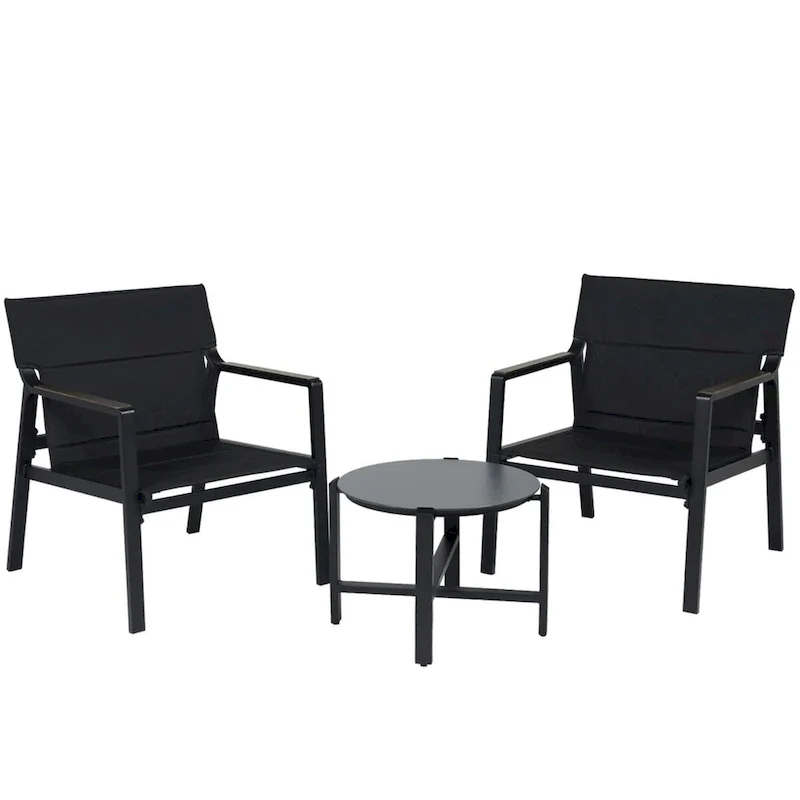 Mesh Sling Armchairs, Conversation Set with Side Table, Aluminum Frame (Set of 3)