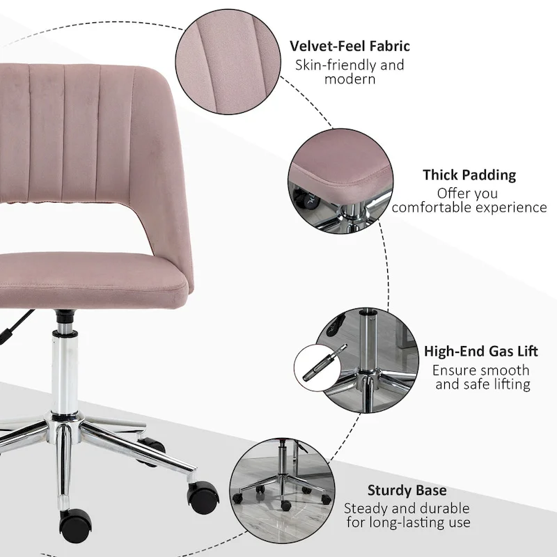 Vinsetto Modern Mid Back Office Chair with Velvet Fabric, Swivel Computer Armless Desk Chair