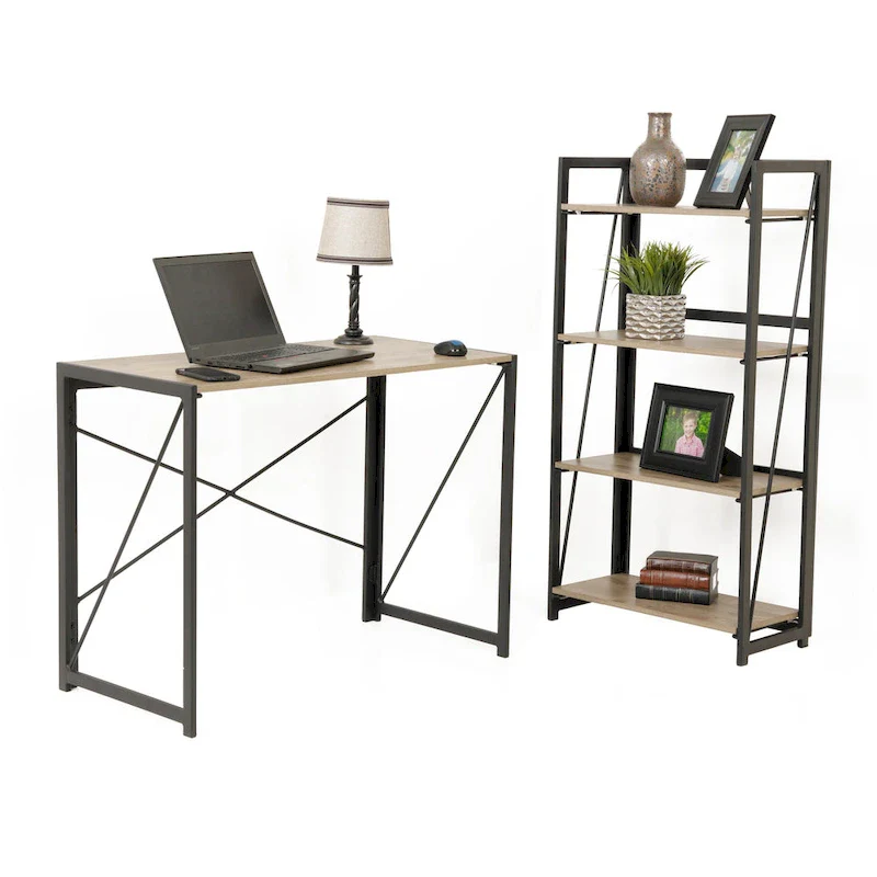 OS Home and Office Furniture Model No Tool Writing Desk with Metal Legs and Sewn Oak Laminate Top