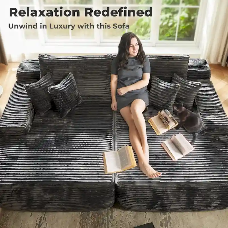 Long Plush Double Chaise Sofa