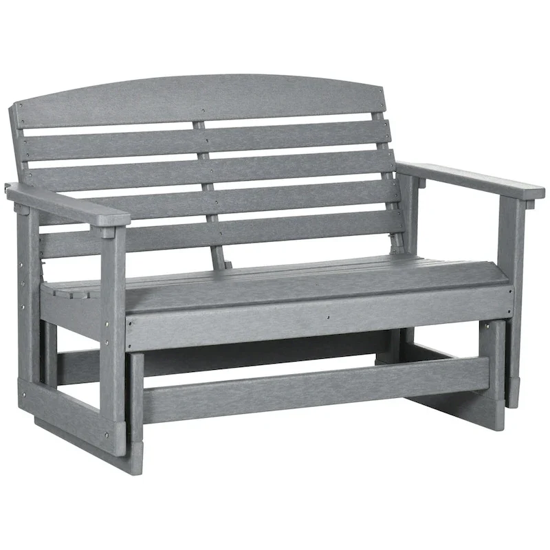 2-Person Outdoor Glider Bench, Patio Double Swing Rocking Chair Loveseat with Slatted HDPE Frame for Backyard, Garden, Porch