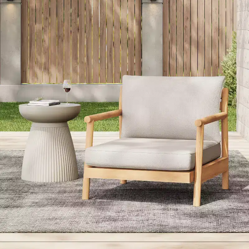 Christopher Knight Home Shane Rustic Patio Acacia Wood Club Chair with Water-Resistant Cushion, Teak /Beige