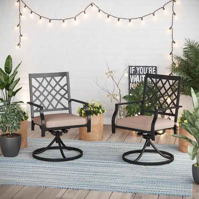 MAISON ARTS Outdoor Patio Swivel Dining Chairs (Set of 2) with Feathers of E-coating and Weather-resistance