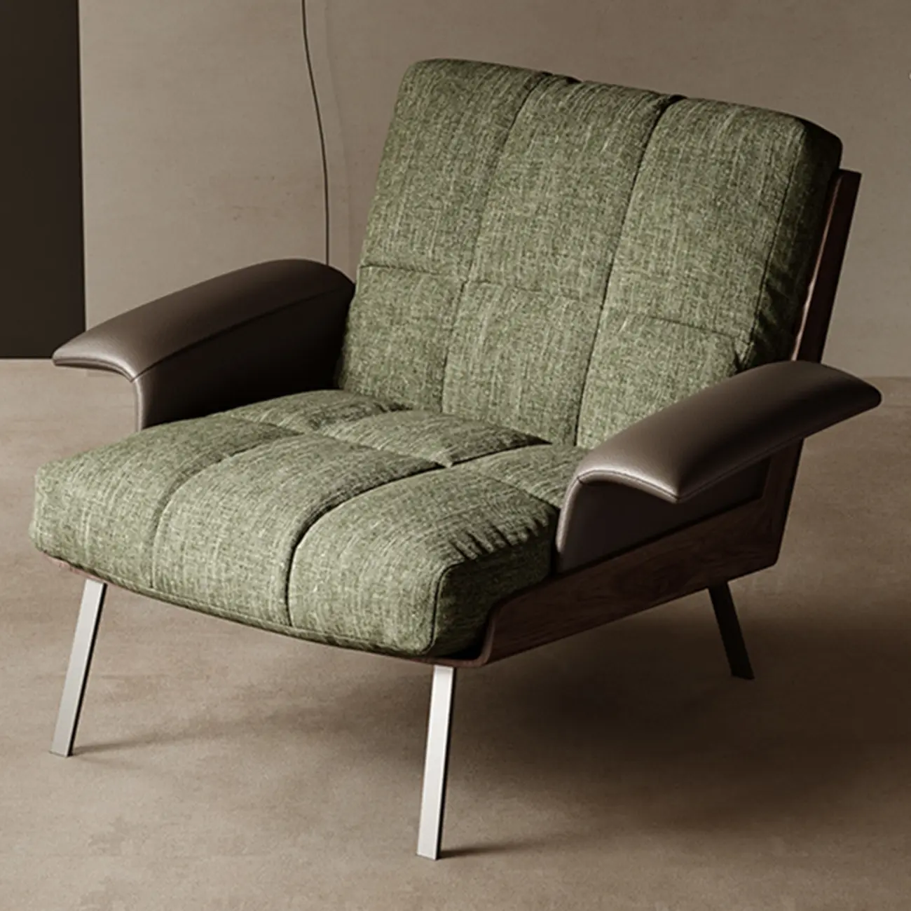 Modern Green Fabric Flared Arm Lounge Chair