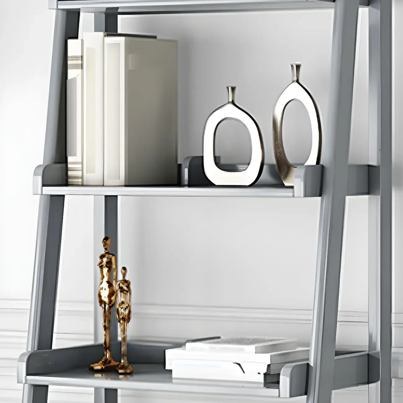 Narrow Wood Open Back Vertical Ladder Bookshelf