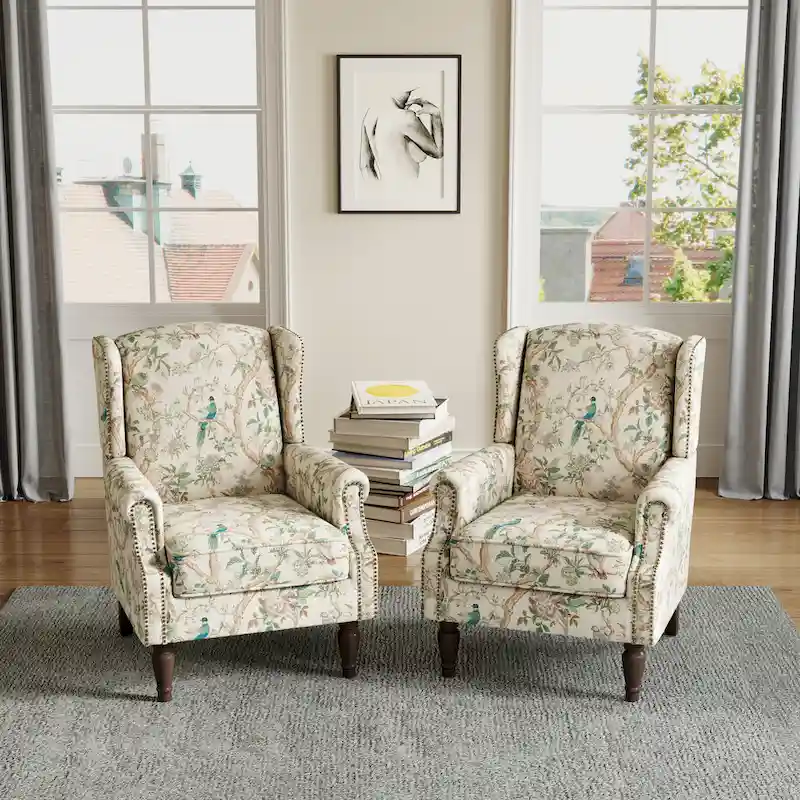 Traditional Nailhead Trim Armchair Accent Chairs Set of 2