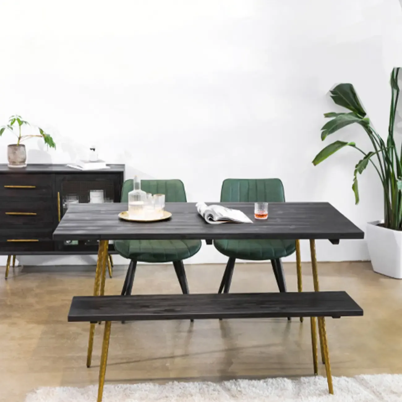 Simple Upholstered Leather Dining Chair Solid Back Metal Legs