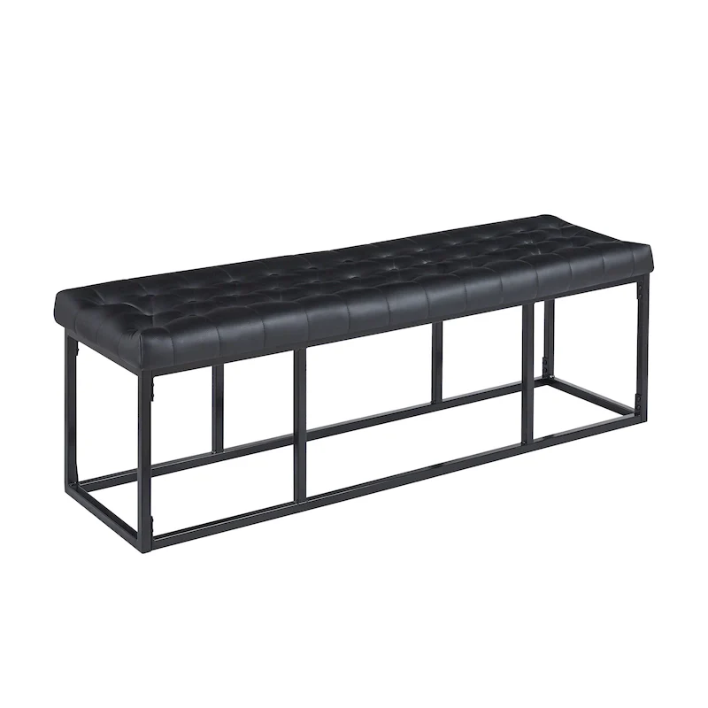 Black Faux Leather Accent Bench with Metal Frame