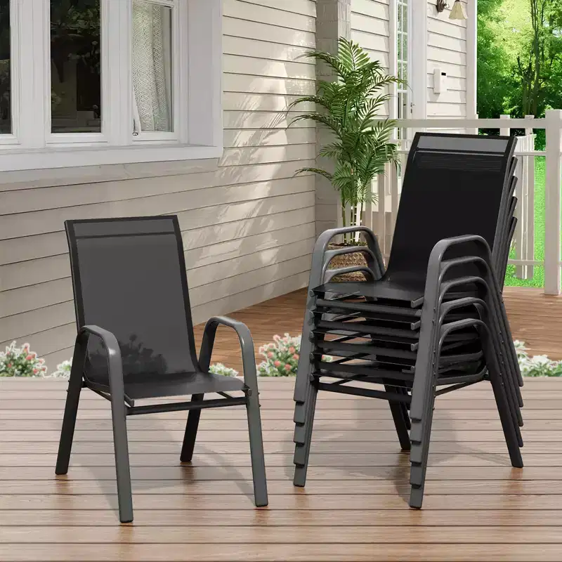 Set of 6 Stackable Patio Dining Chairs  All-Weather High Back with Armrests, Lightweight Textilene, 140kg Capacity  Ideal for Garden, Backyard