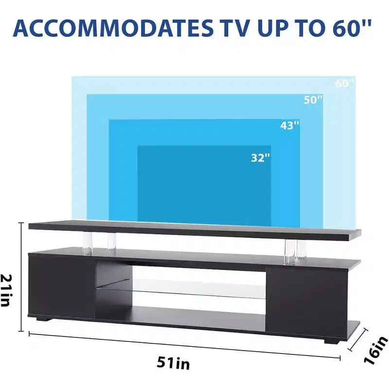 TV Stand with LED Lights, Entertainment Center with 2 Open & Side Compartments, Wide Desktop, Open Shelf, TV Console