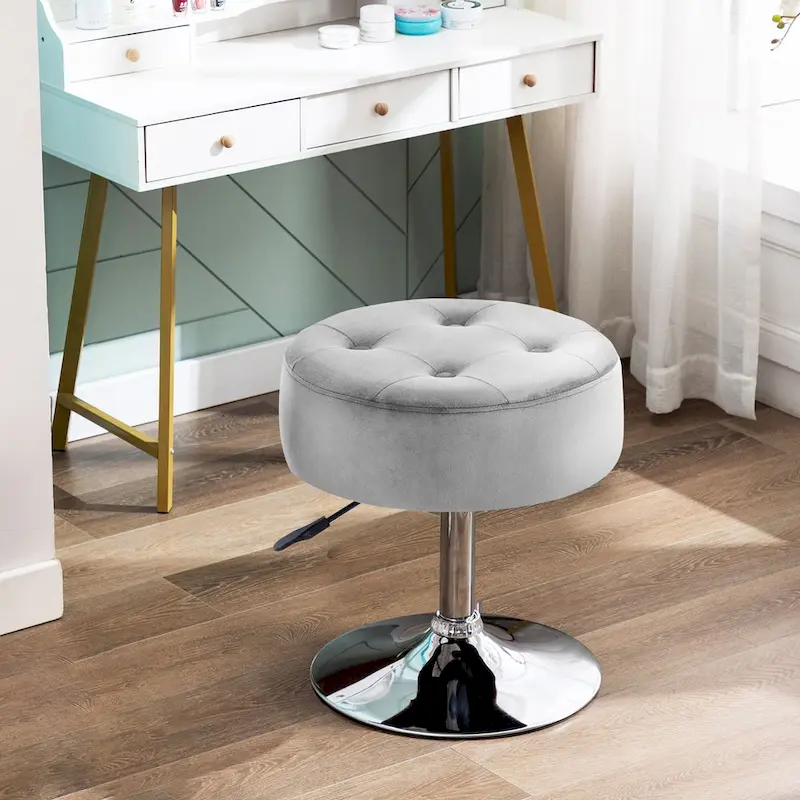 Adjustable Height Round Ottoman Swivel Vanity Stool