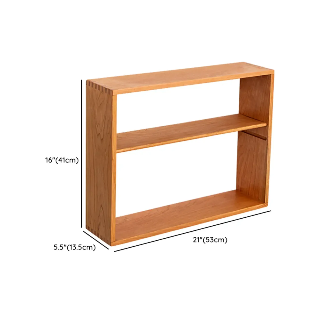 Natural Finish Wooden 2 Shelves Wall-Mounted Display Cabinet