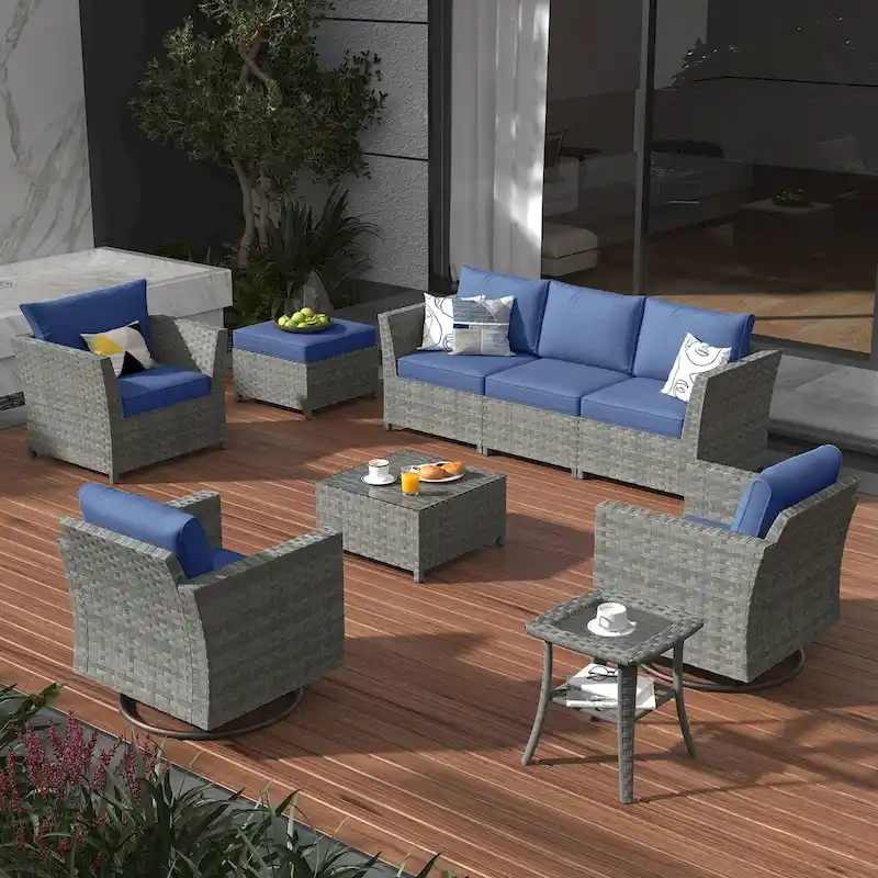 XIZZI 9-piece Patio Furniture Sectional Set with Swivel Rocking Chairs