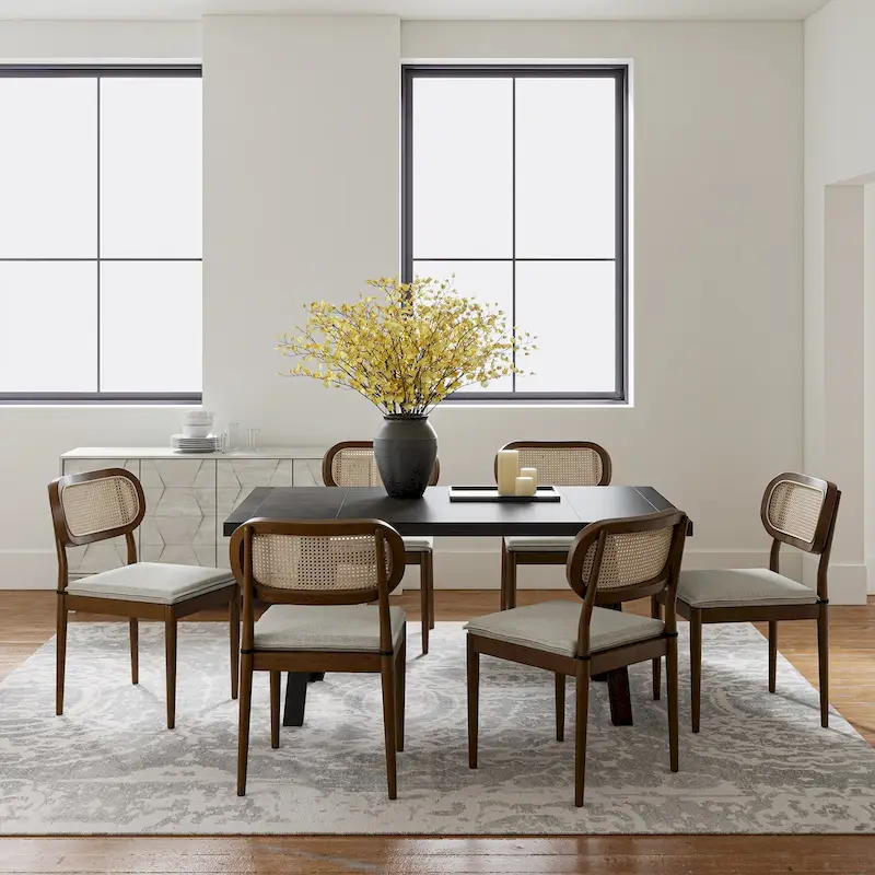 Konstantin Modern Solid Wood Dining Chair with Ratten Back and Removable Cushion Set of 6 by HULALA HOME