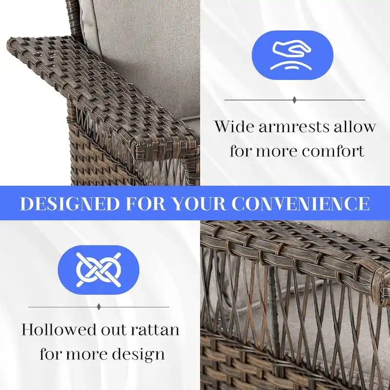 High Back Sofa and 2 Chairs, 2 Ottomans Coffee Table - Brown