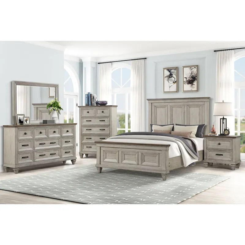 Cream and Brown 5-Piece Bedroom Set with 2 Nightstands