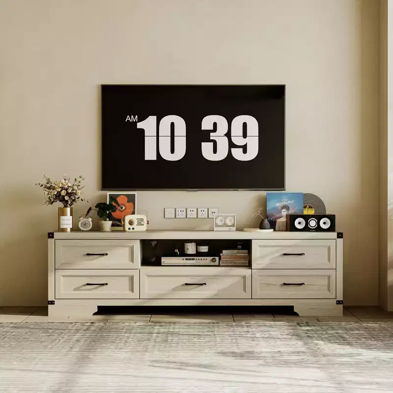 Famapy Modern TV Stand with Spacious Countertop, Multiple Drawers and Cable Management
