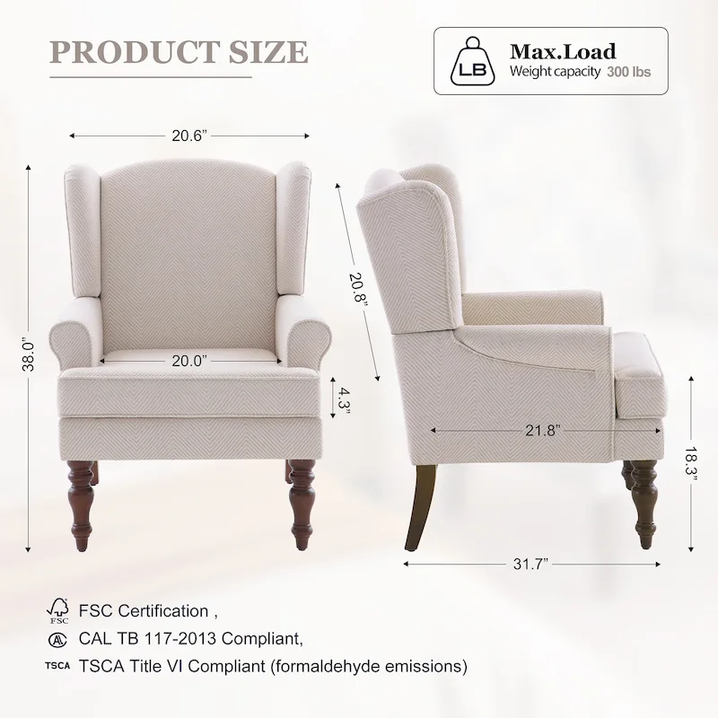 Upholstered Polyester Accent Armchair with Spiral Wood Legs and High-Resilient Cushion