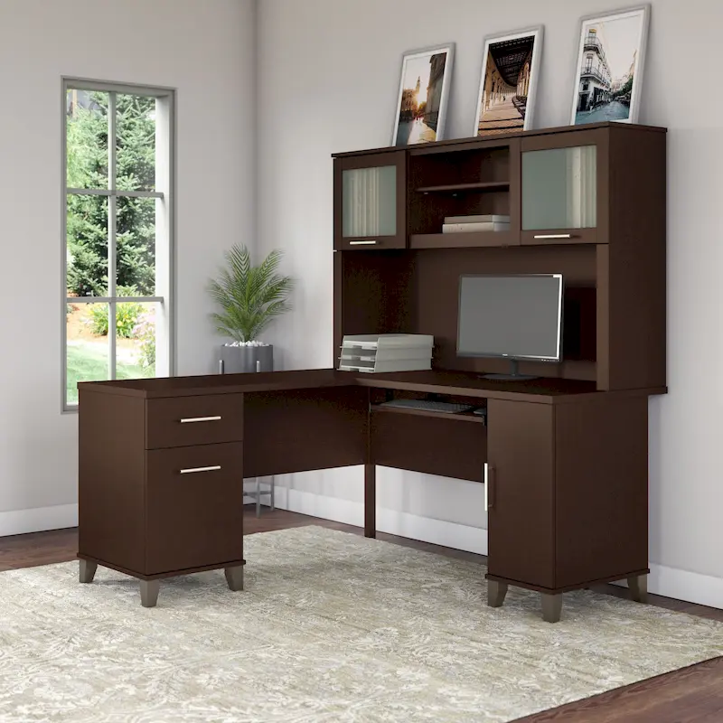 Bush Furniture Somerset 60W L Shaped Desk with Storage Hutch