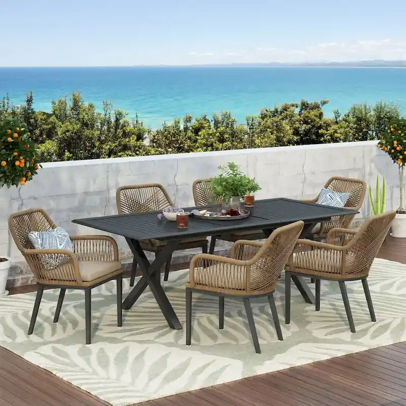 Fromberg Outdoor Wicker 7 Piece Dining Set with Cushion by Christopher Knight Home