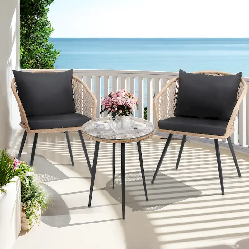 Moasis 3-Piece All-Weather Rattan Conversation Chairs for Backyard - 3PCS