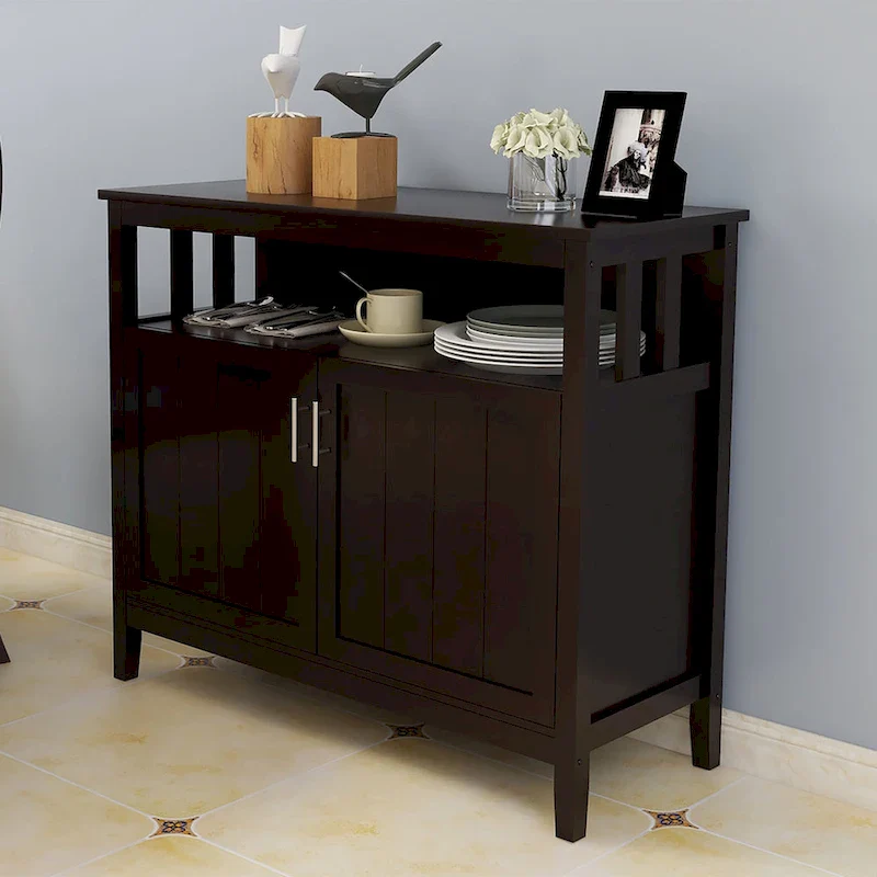 White / Brown Kitchen Sideboard Cabinet with Adjustable Shelf – 2-Door