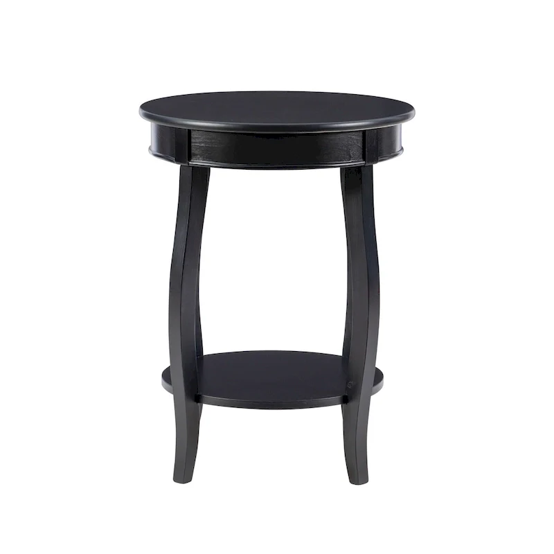 White Round Side Table with Lower Shelf & Cabriole Legs, 1-Person