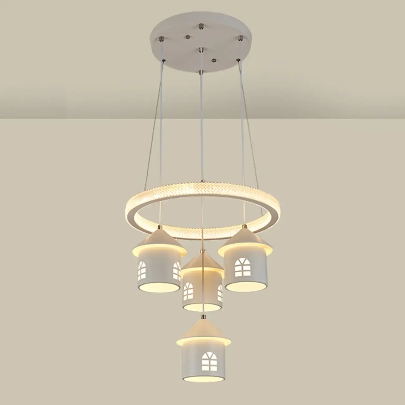 Modern 4-Light LED Chandelier with Unique House Design