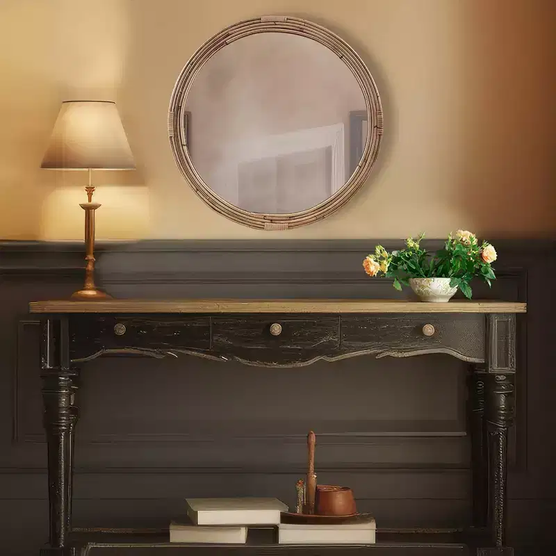 Martha Stewart Luna Natural Rattan Round Wall Mirror: Handwoven, Nautical Decor, No Assembly Required