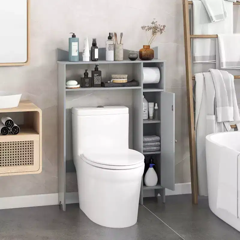 Costway Over the Toilet Storage Cabinet with Toilet Paper Holder Adjustable Shelves Gray/White