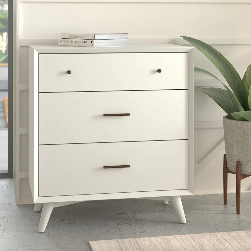 3-Drawer Wood Chest - White/Brown Mid-Century Style