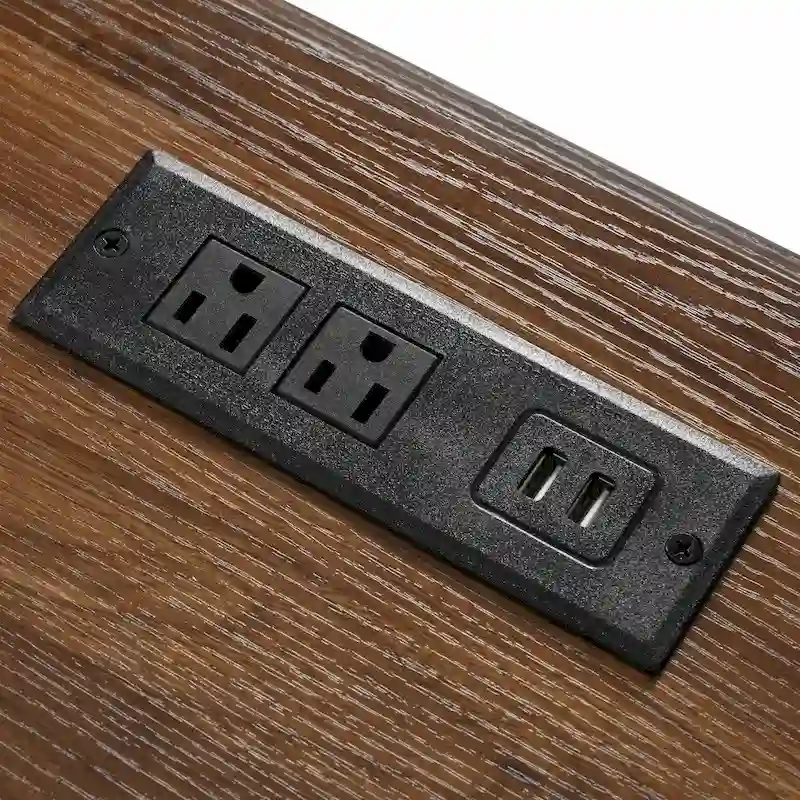 53.5 Farmhouse Kitchen Island with Power Outlet, Drop Leaf, Spice Rack, Drawer, and Wheels