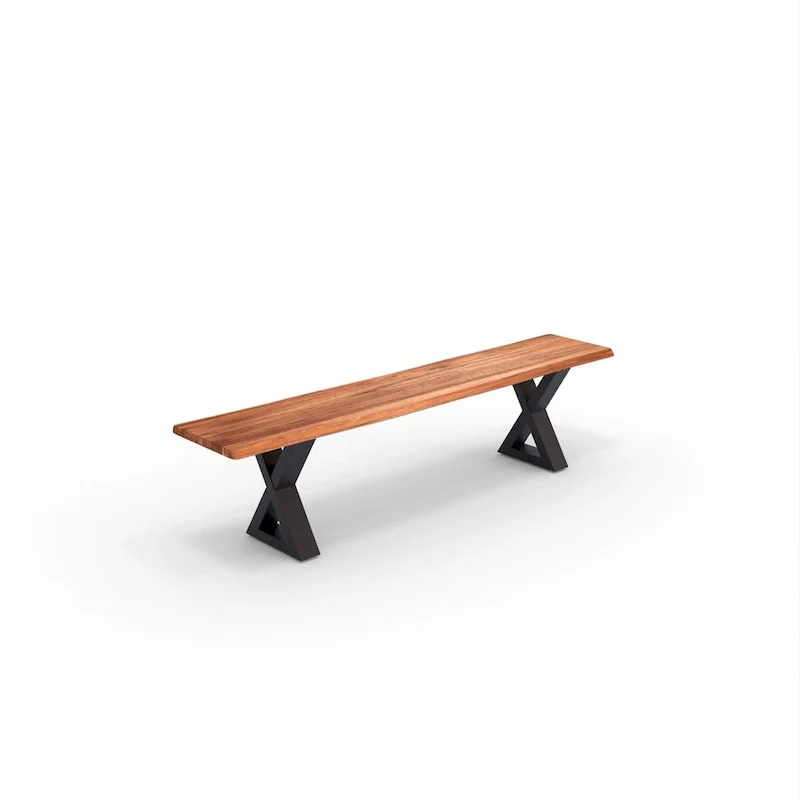 Solid Wood Bench with Metal X Legs