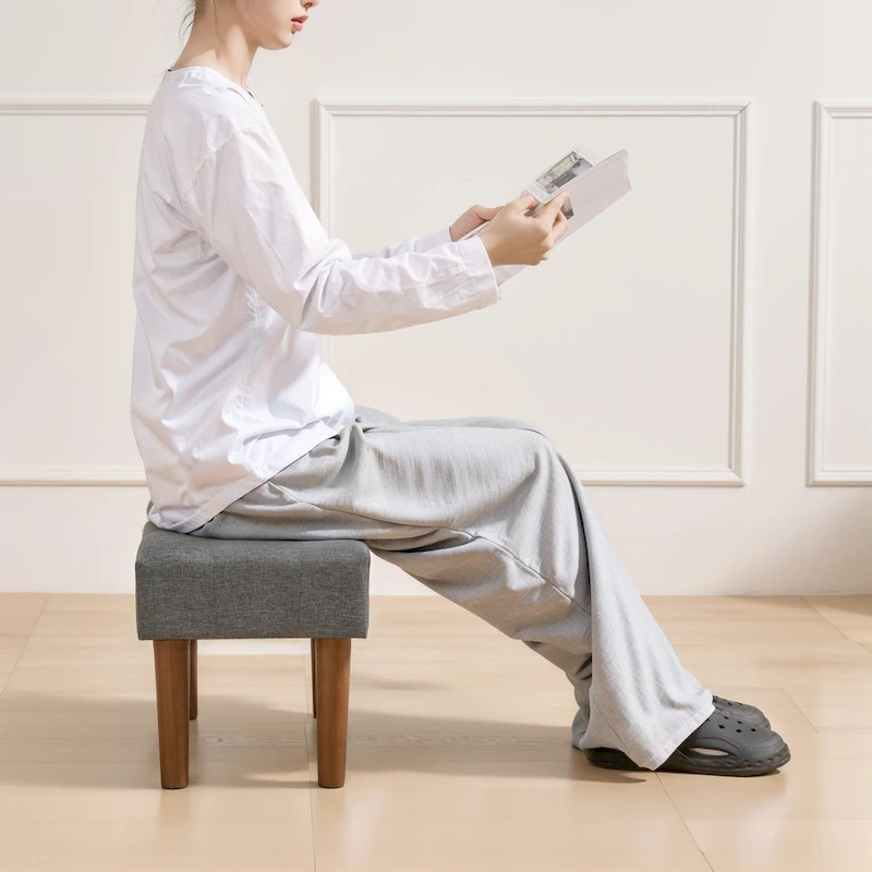 2 Pcs Small Foot Stool Ottoman, Linen Ottoman Foot Rest with Legs, Rectangle Upholstered Footrest