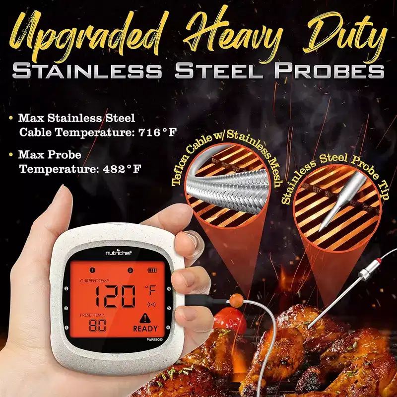 Nutrichef Bluetooth Meat Thermometer for Grilling - White