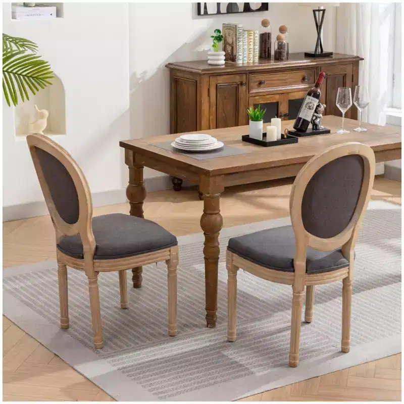 Modern Mid Century French Design Upholstered Dining Chairs - Set of 2, Solid Wood Frame, Ideal for Kitchen, Dining Room, Living Room Dark Gray