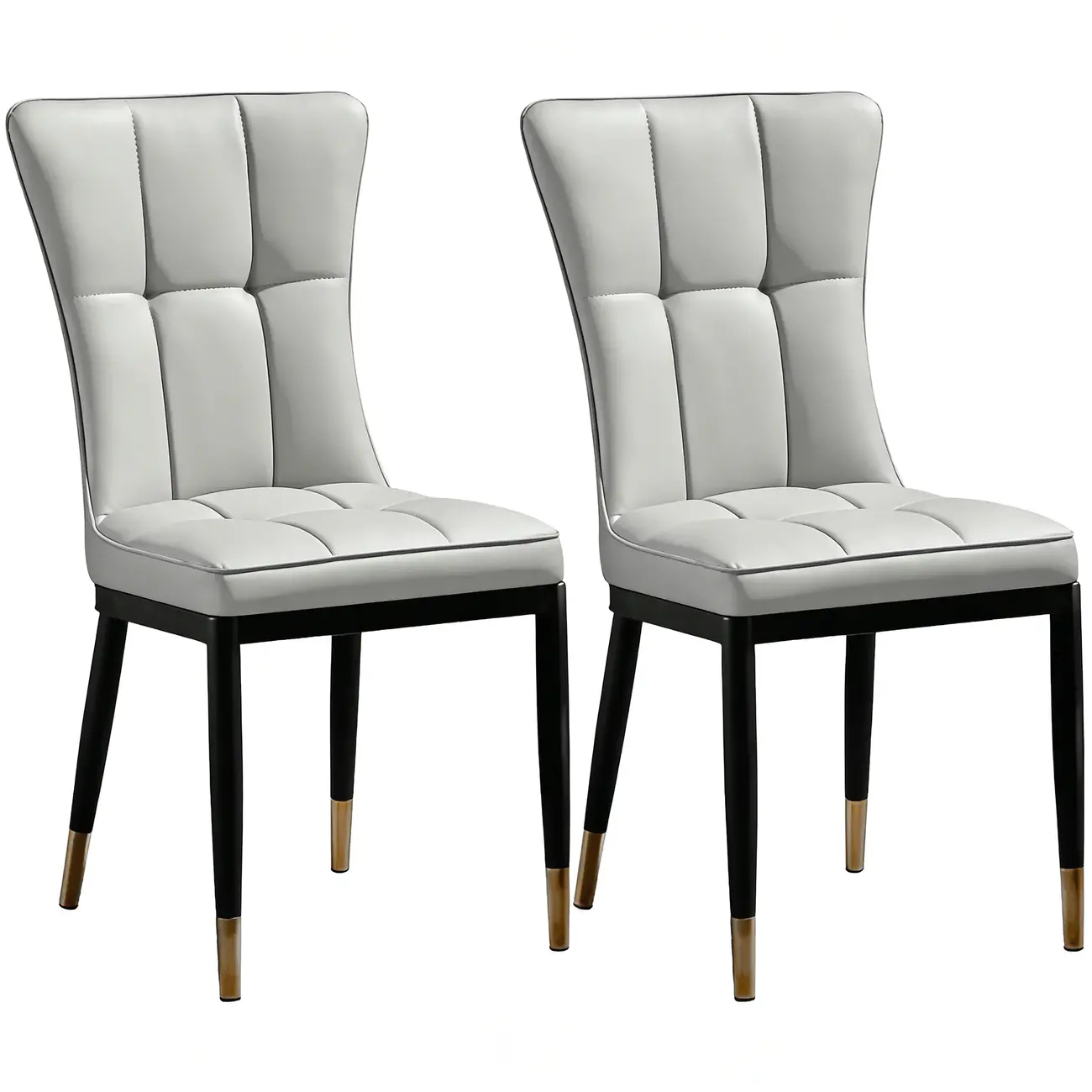 Armless Grey Tufted Leather High Back Dining Chair