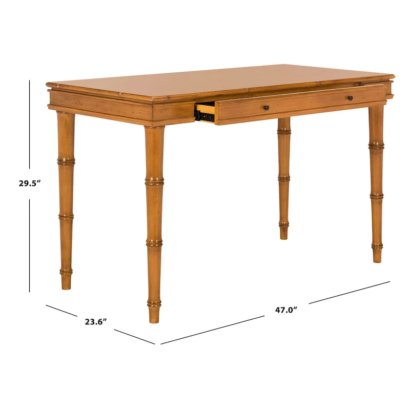 Modern Coastal Writing Desk with 1 Drawer - Bamboo-Inspired Wood Frame Office Furniture