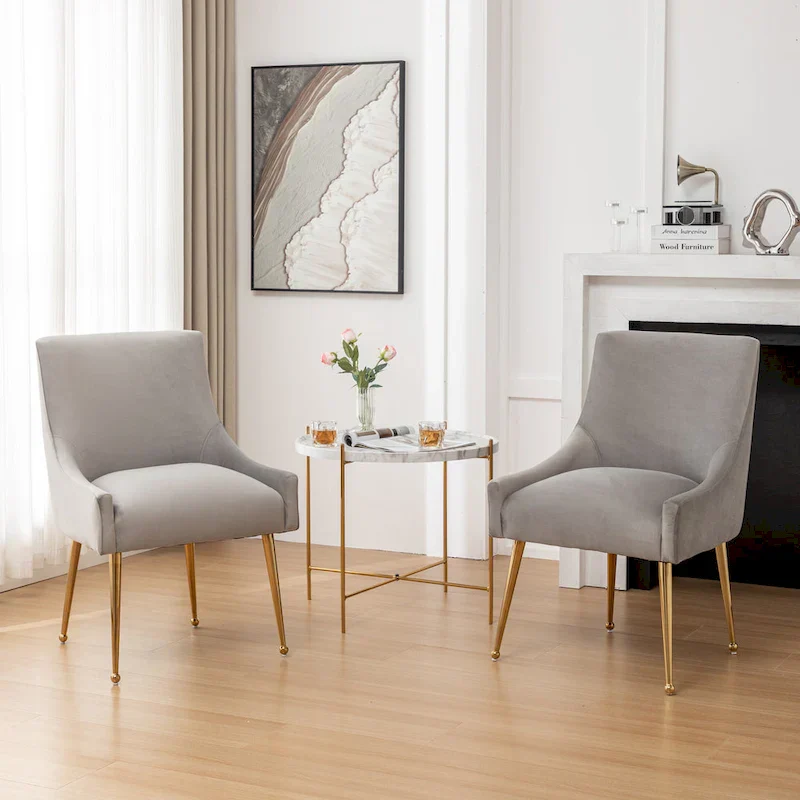 Green Velvet Upholstered Dining Chairs - Set of 2