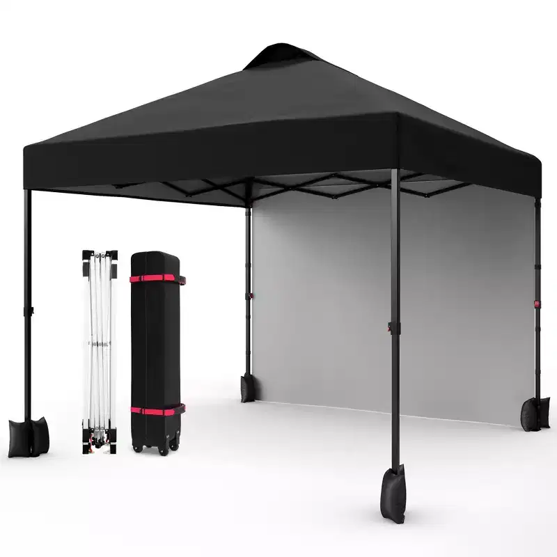 10x10FT Pop Up Canopy Tent with UPF 50+ Sun Protection, Removable Sidewall, Vented Roof, Roller Bag, Stakes for Outdoor Patio, Camping