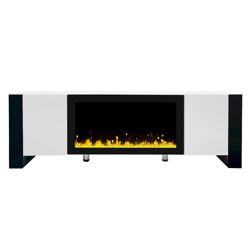 Modern TV Stand with 34.2 Non-heating Electric Fireplace and Cabinets