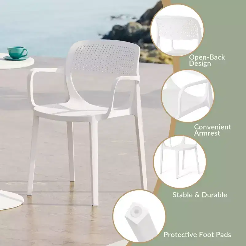 WestinTrends Playa 3-Piece Round Metal Bistro Dining Table Set And Stackable Resin Patio Dining Arm Chairs