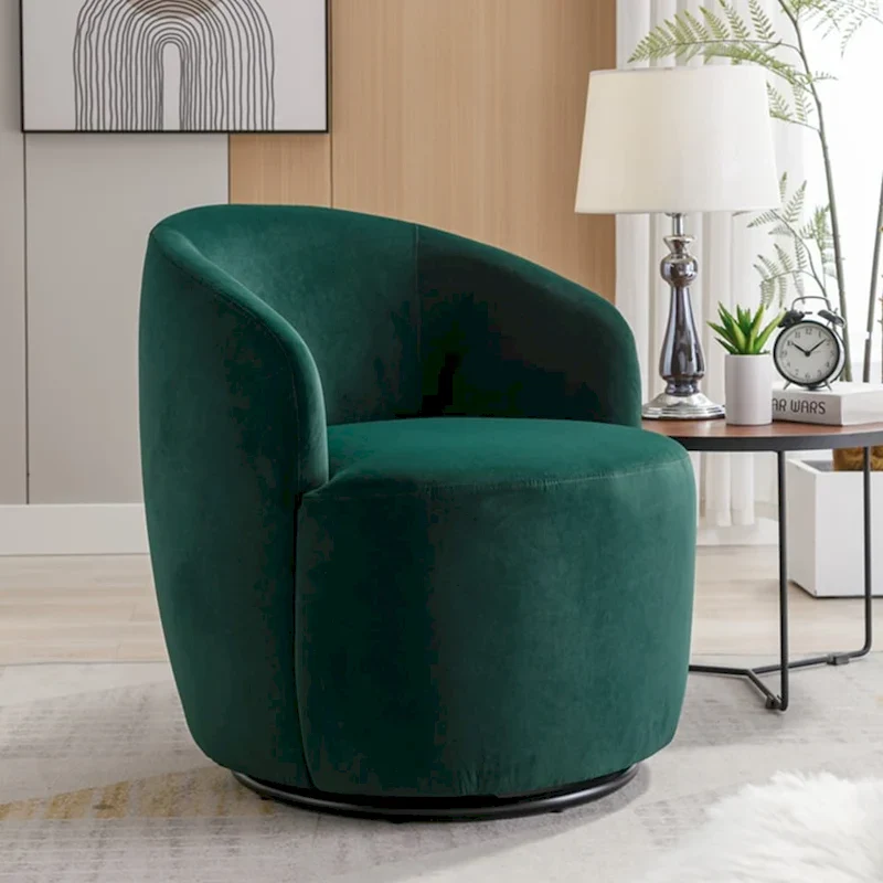 Velvet Swivel Accent Armchair Barrel Chair With Powder Coating Ring
